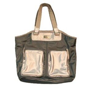 Nine West Grey & Cream Tote Satchel Shoulder Bag Purse - LNC